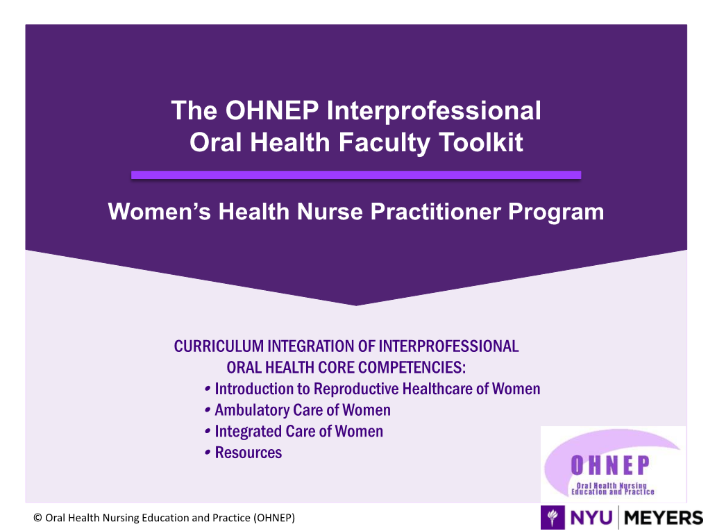 The OHNEP Interprofessional Oral Health Faculty Toolkit