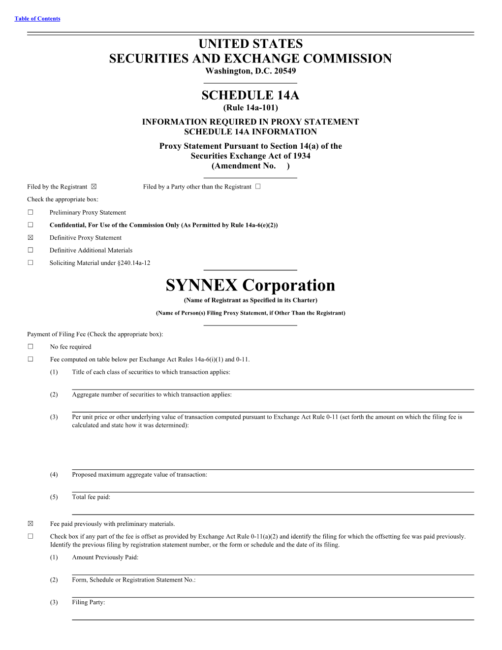 SYNNEX Corporation (Name of Registrant As Specified in Its Charter)