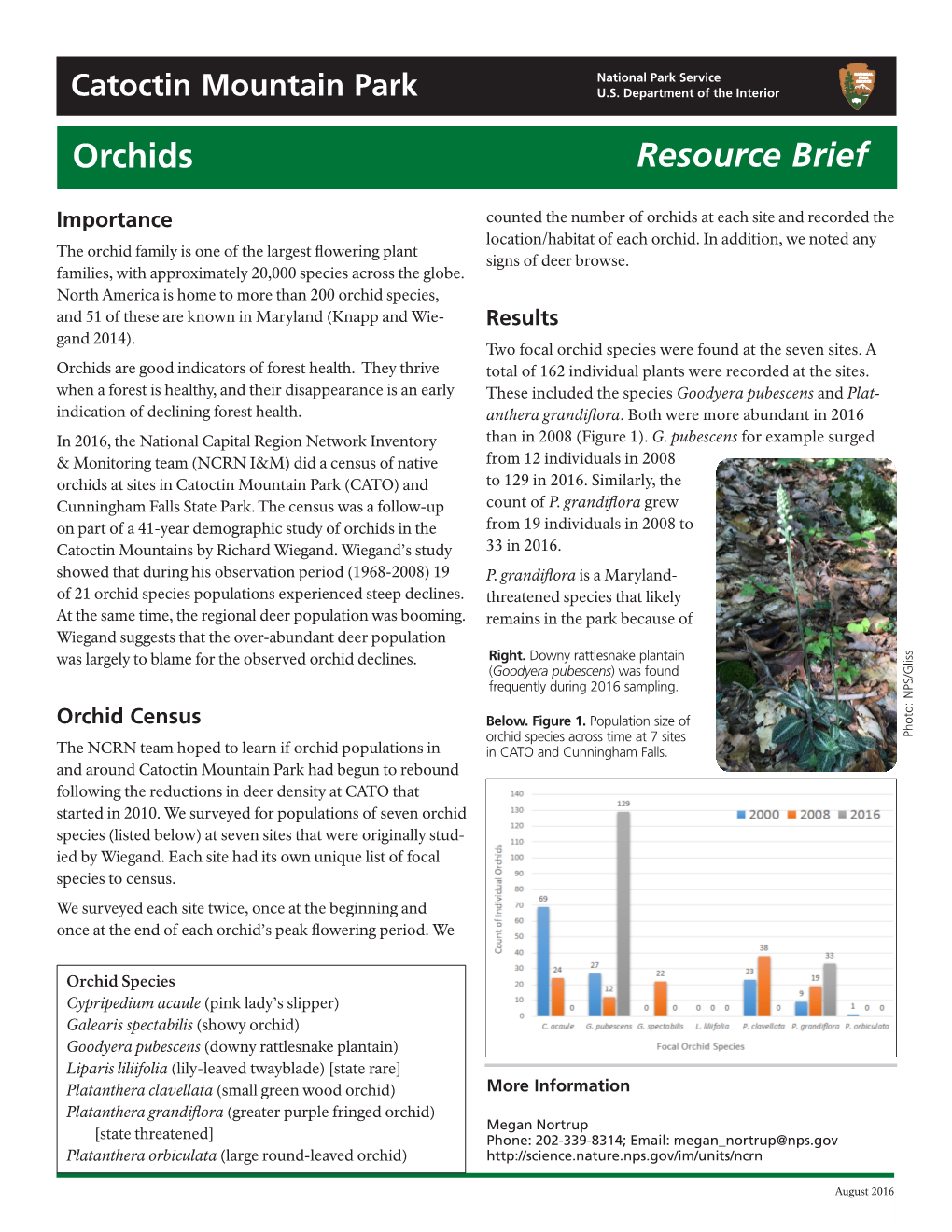 Catoctin Mountain Park Had Begunto Rebound the Ncrnteam Orchid Hopedto Learnif Populations in Orchid Census Was Largely to Blame for the Observed Orchid Declines