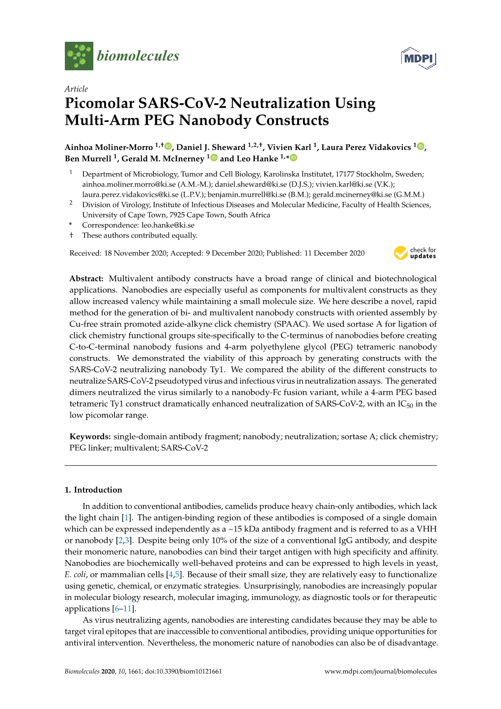 Picomolar SARS-Cov-2 Neutralization Using Multi-Arm PEG Nanobody Constructs