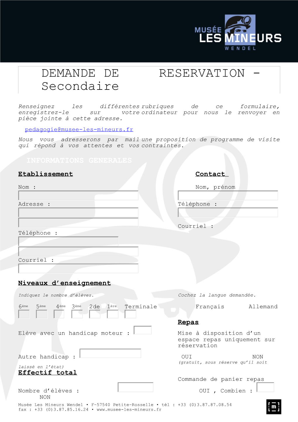 DEMANDE DE RESERVATION - Secondaire