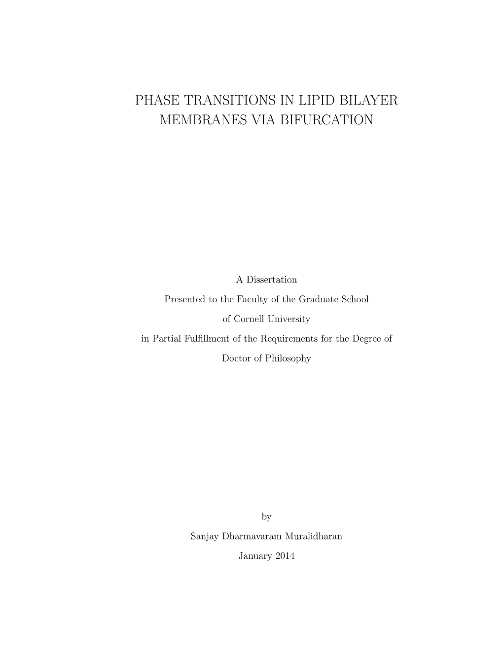 Phase Transitions in Lipid Bilayer Membranes Via Bifurcation