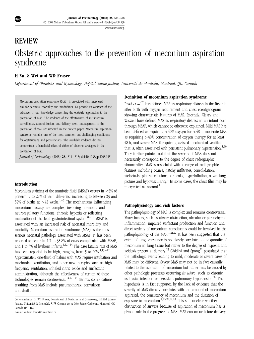REVIEW Obstetric Approaches to the Prevention of Meconium Aspiration Syndrome