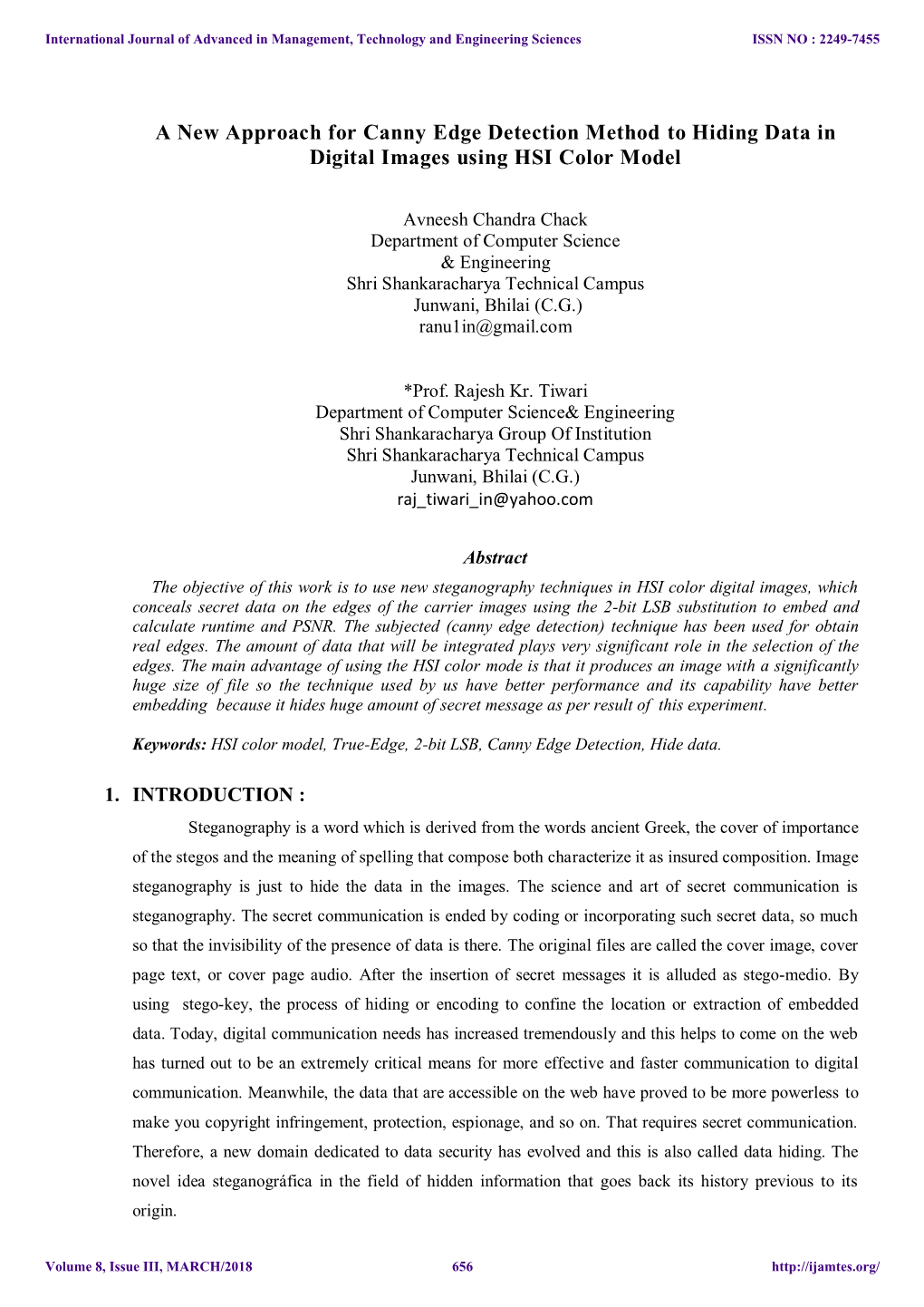 A New Approach for Canny Edge Detection Method to Hiding Data in Digital Images Using HSI Color Model