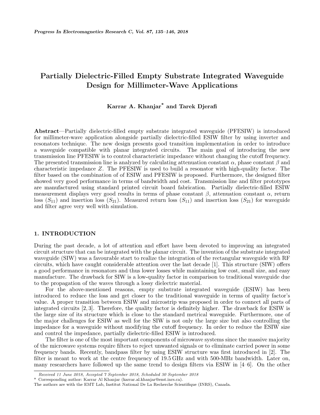 Partially Dielectric-Filled Empty Substrate Integrated Waveguide Design for Millimeter-Wave Applications