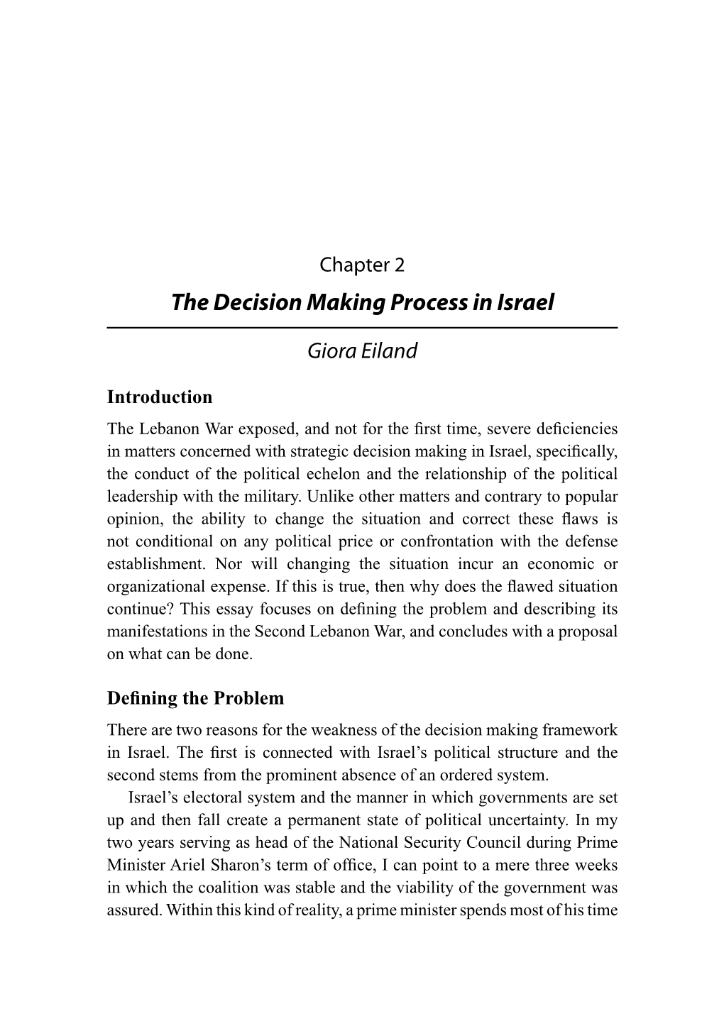 The Decision Making Process in Israel