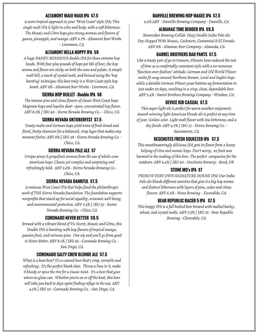 Daily Brew Menu Page 2