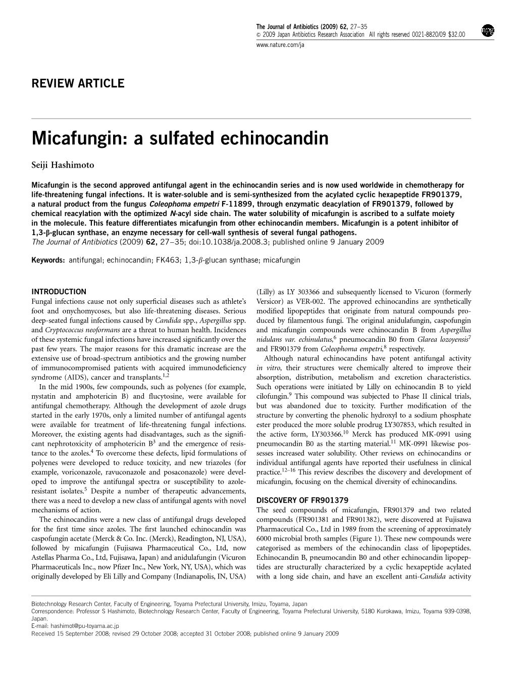 Micafungin: a Sulfated Echinocandin