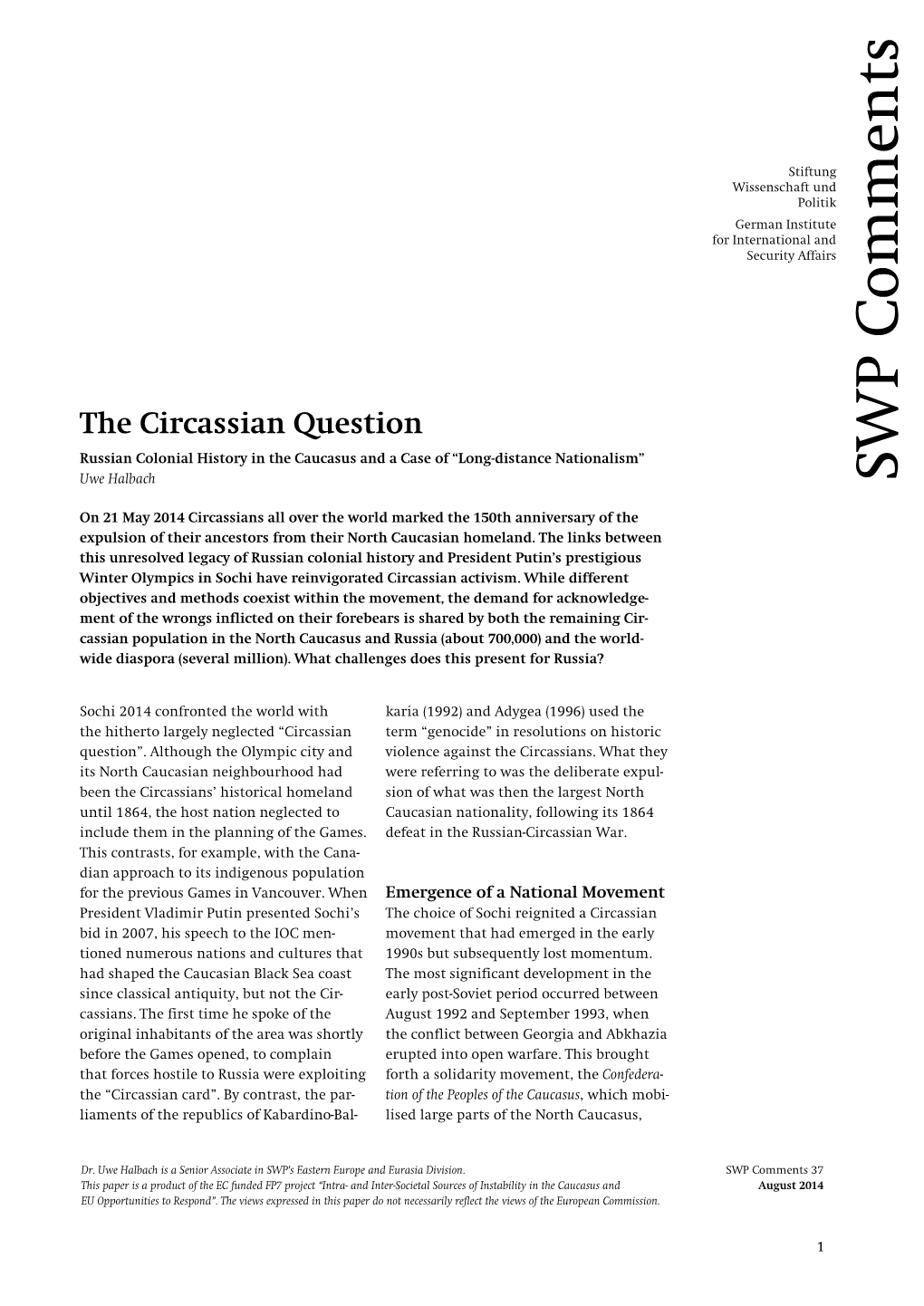 The Circassian Question WP Russian Colonial History in the Caucasus and a Case of “Long-Distance Nationalism”
