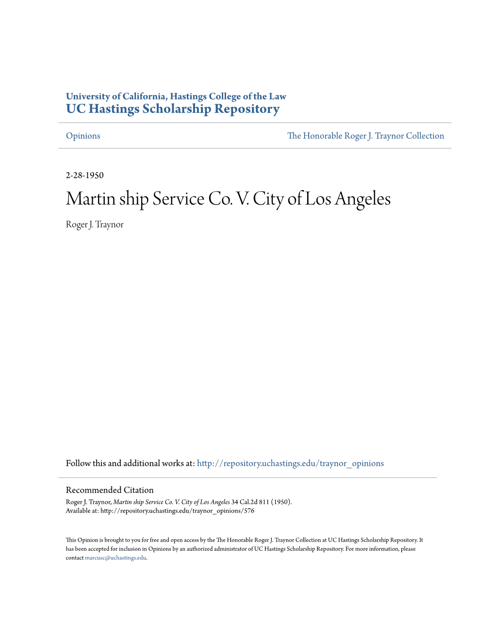 Martin Ship Service Co. V. City of Los Angeles Roger J