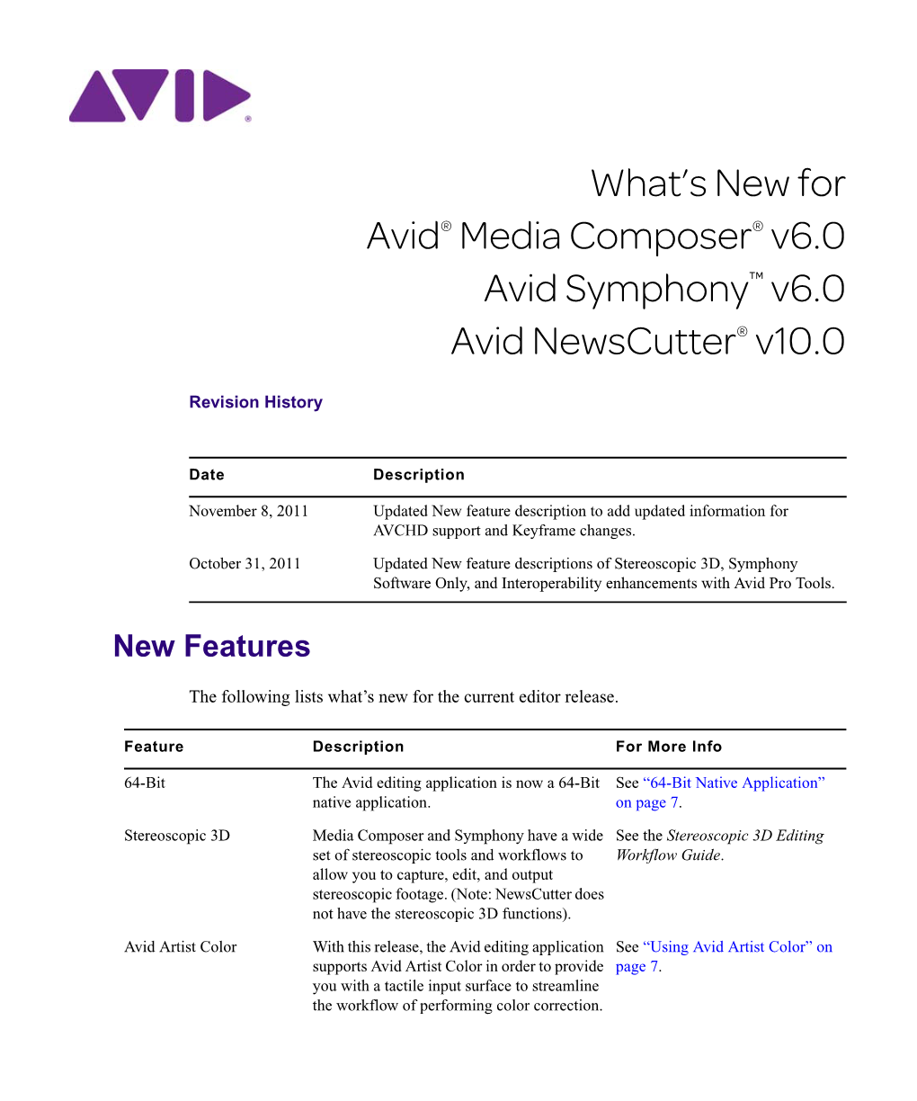 What's New for Avid® Media Composer® V6.0 Avid Symphony