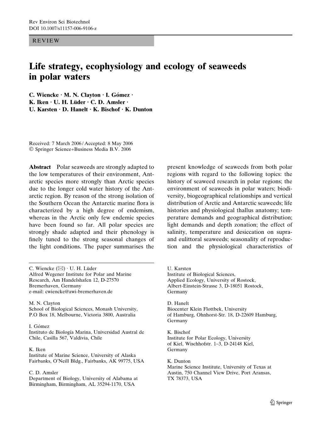 Life Strategy, Ecophysiology and Ecology of Seaweeds in Polar Waters