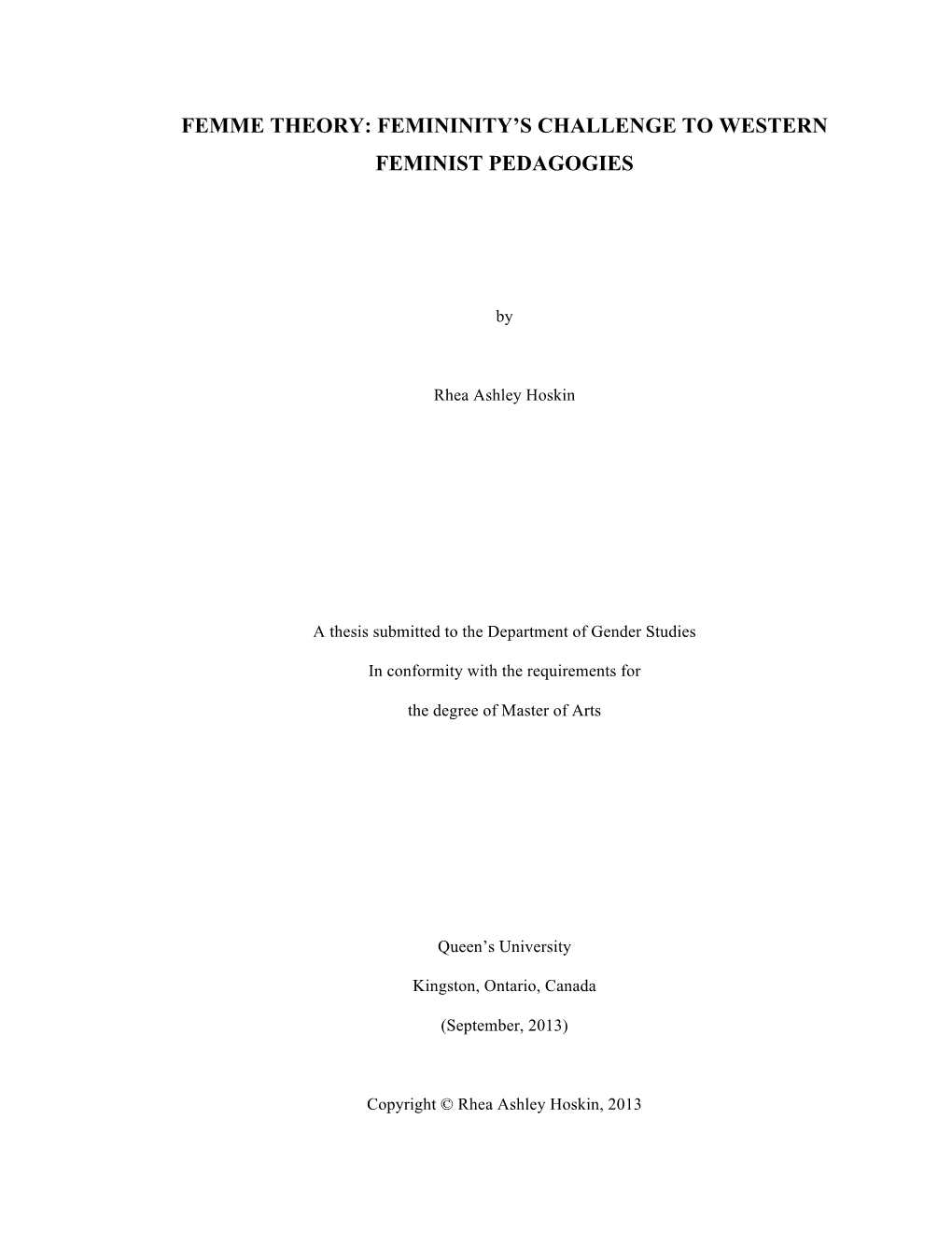 Femme Theory: Femininity’S Challenge to Western Feminist Pedagogies