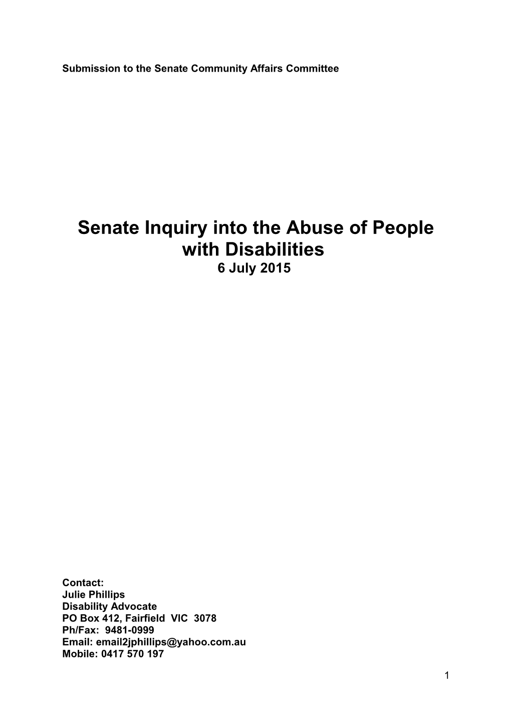 Submission to the Senate Community Affairs Committee