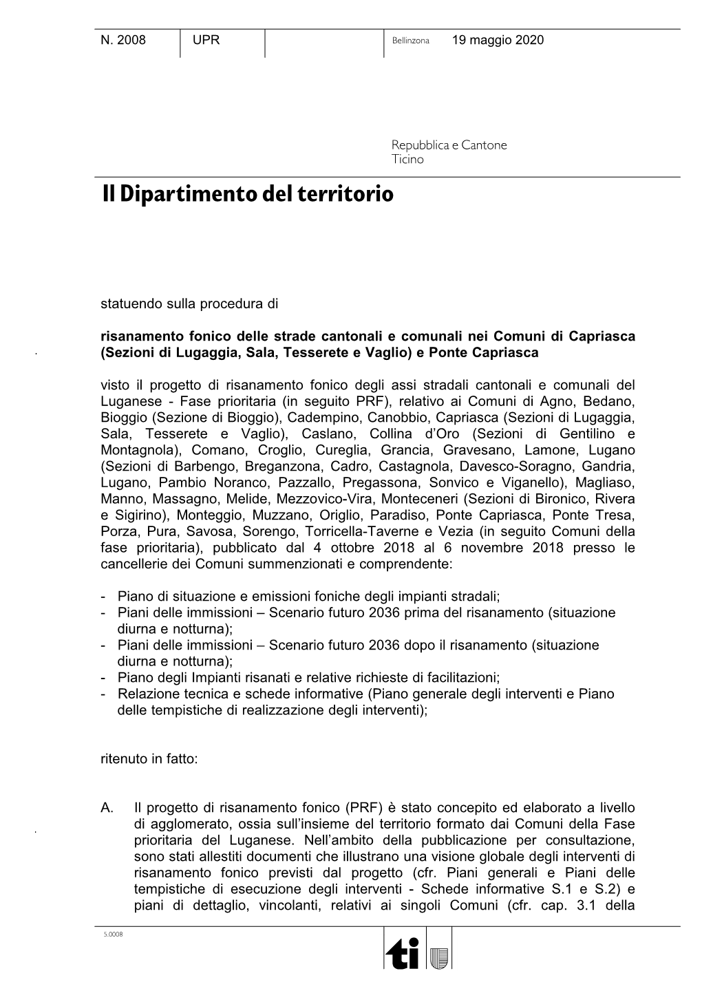 Il Dipartimento Del Territorio