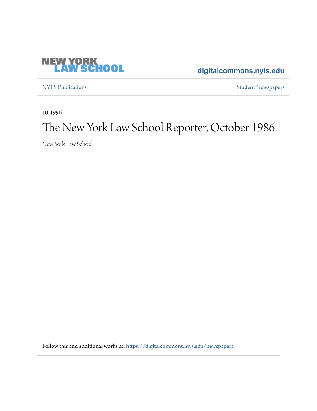 The New York Law School Reporter, October 1986