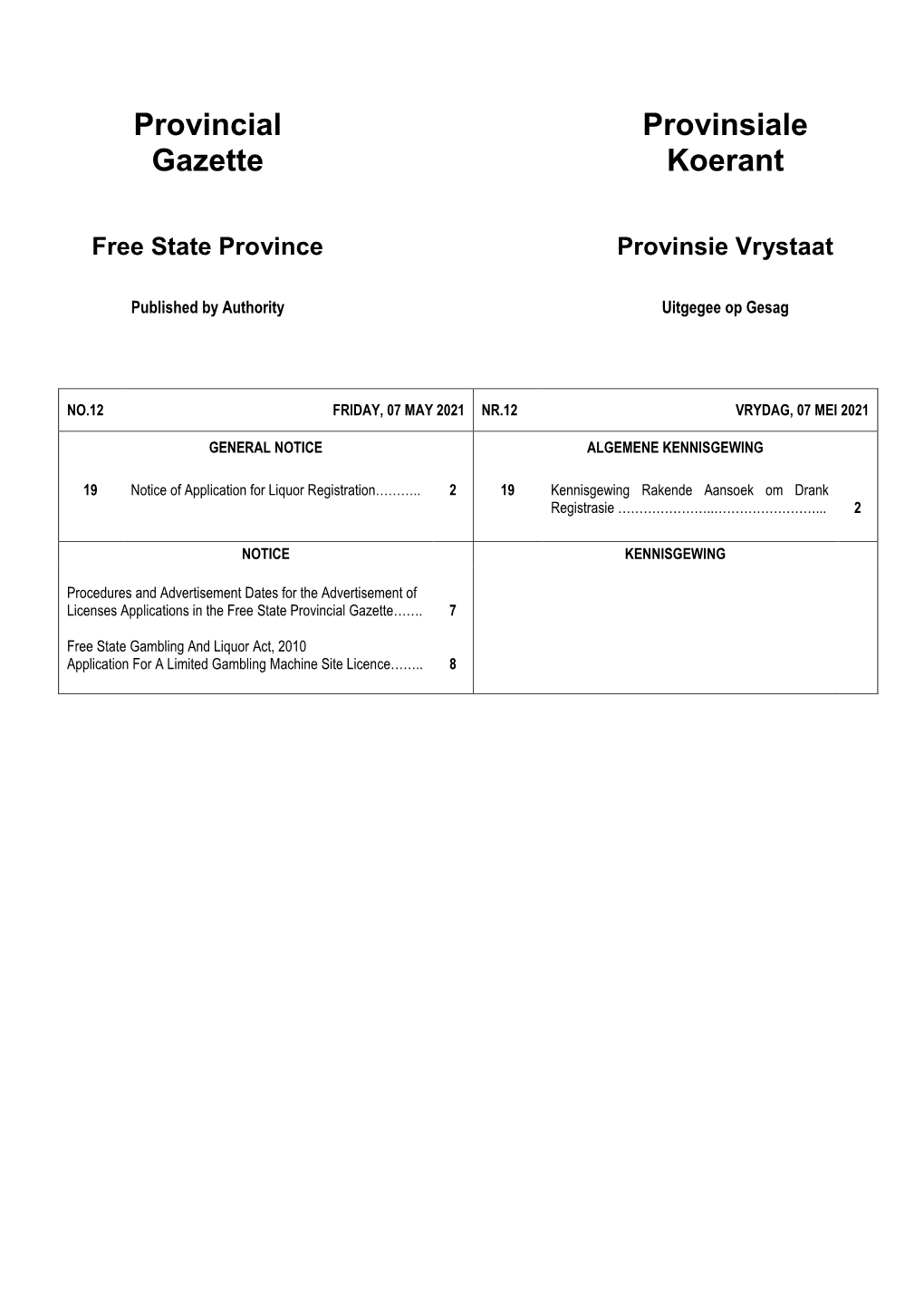 Free State Province Provinsie Vrystaat