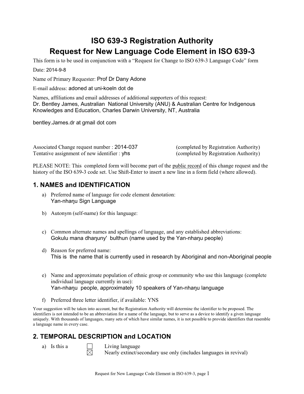 ISO 639-3 New Code Request