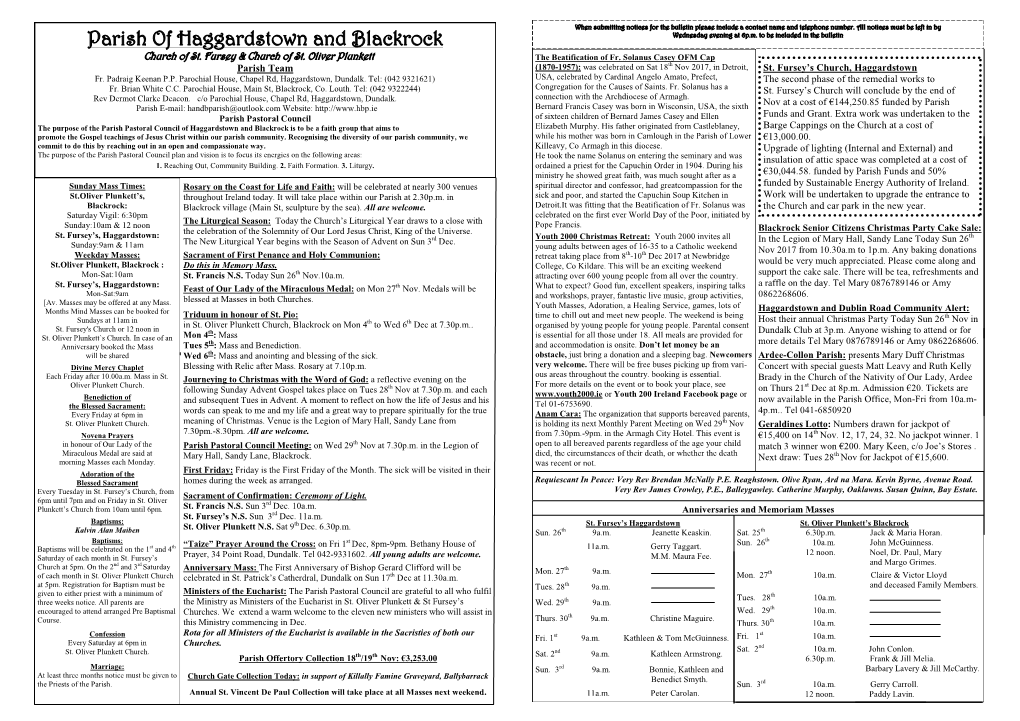 Parish Bulletin Sun 26Th Nov 17