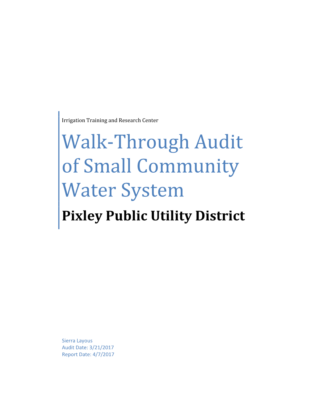 Municipal Water System Water/Energy Audit