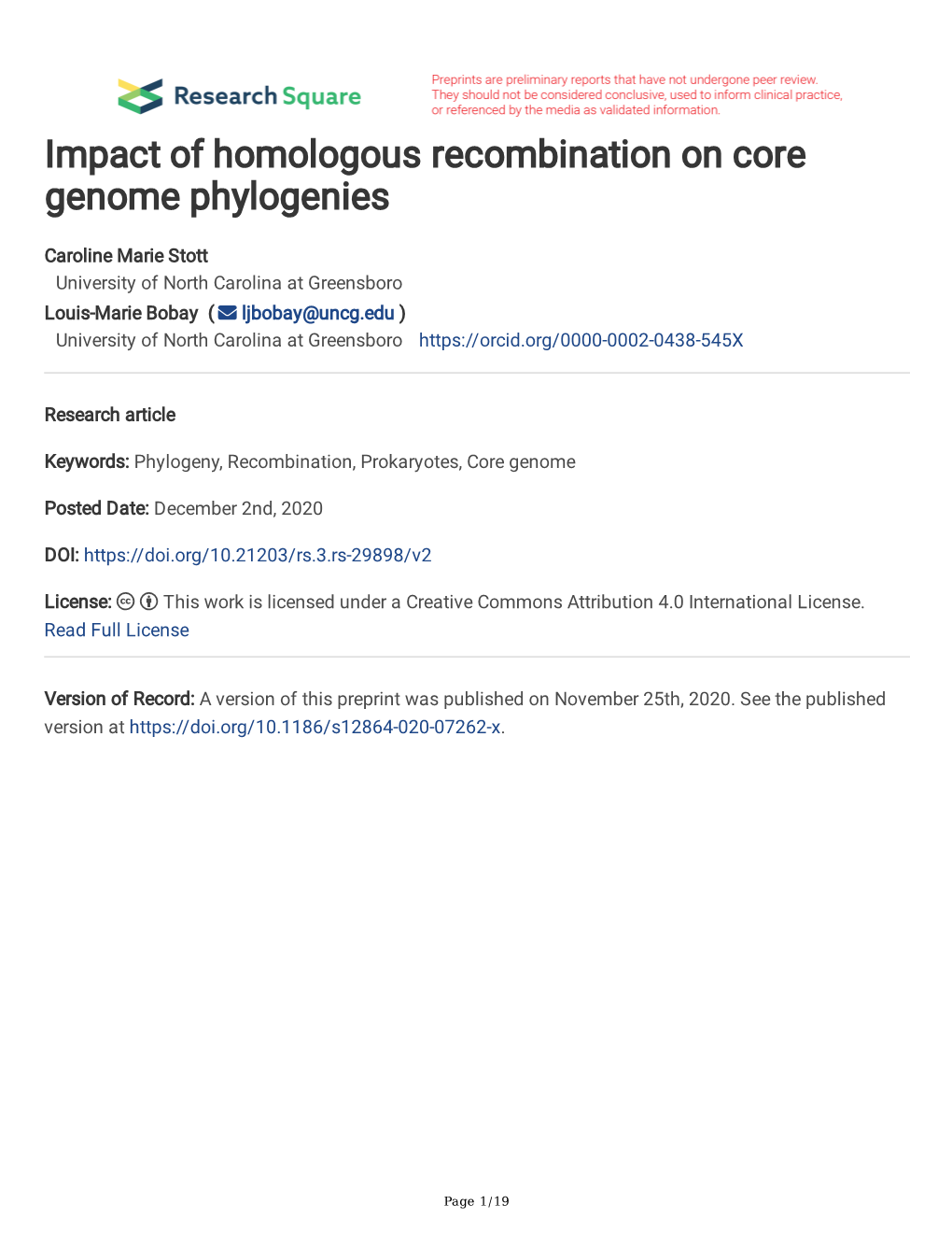 Impact of Homologous Recombination on Core Genome Phylogenies