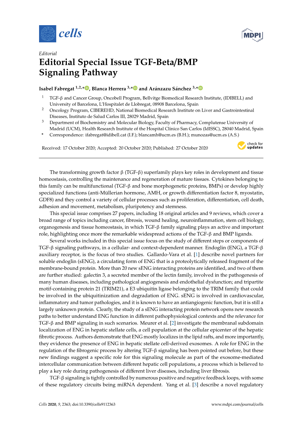 Editorial Special Issue TGF-Beta/BMP Signaling Pathway