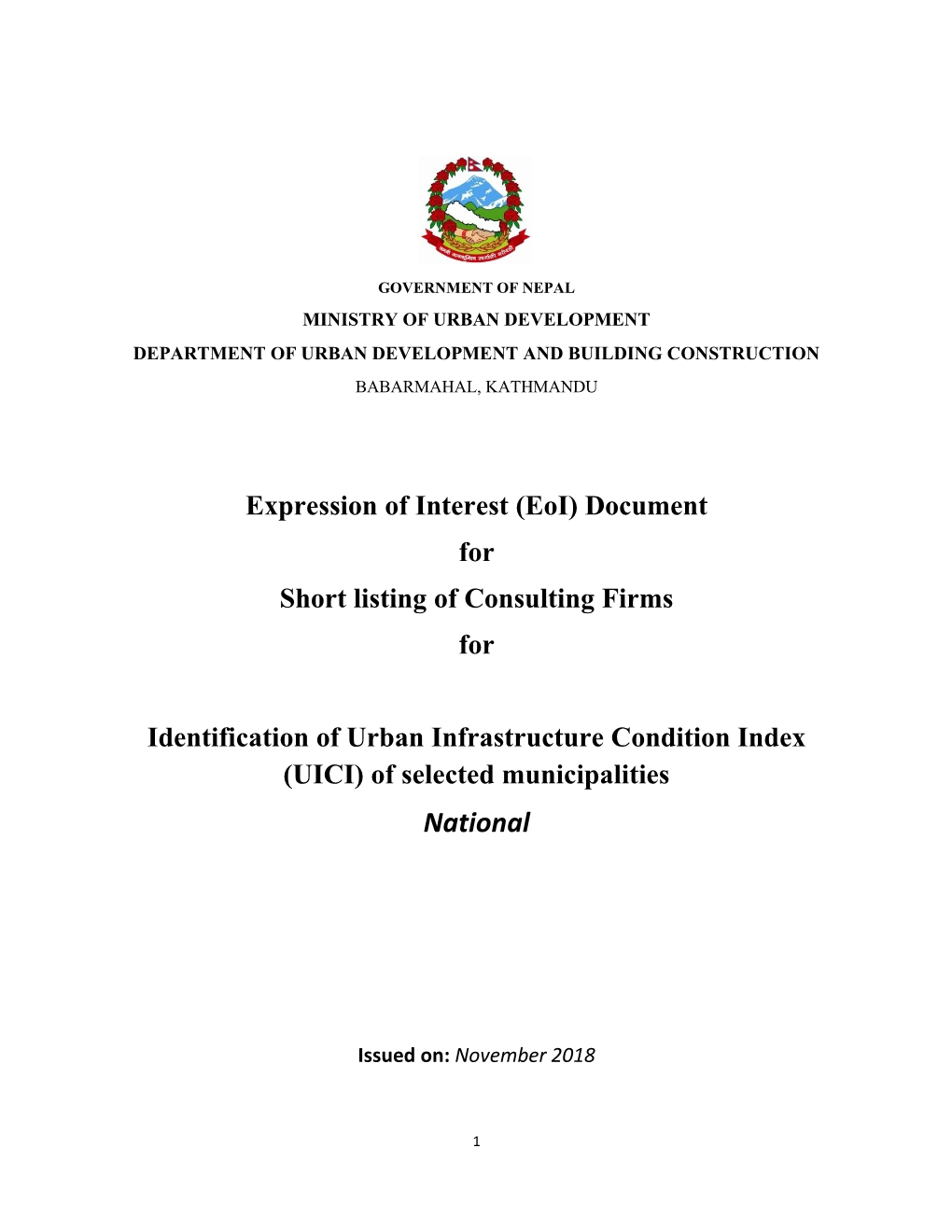 Expression of Interest (Eoi) Document for Short Listing of Consulting Firms For