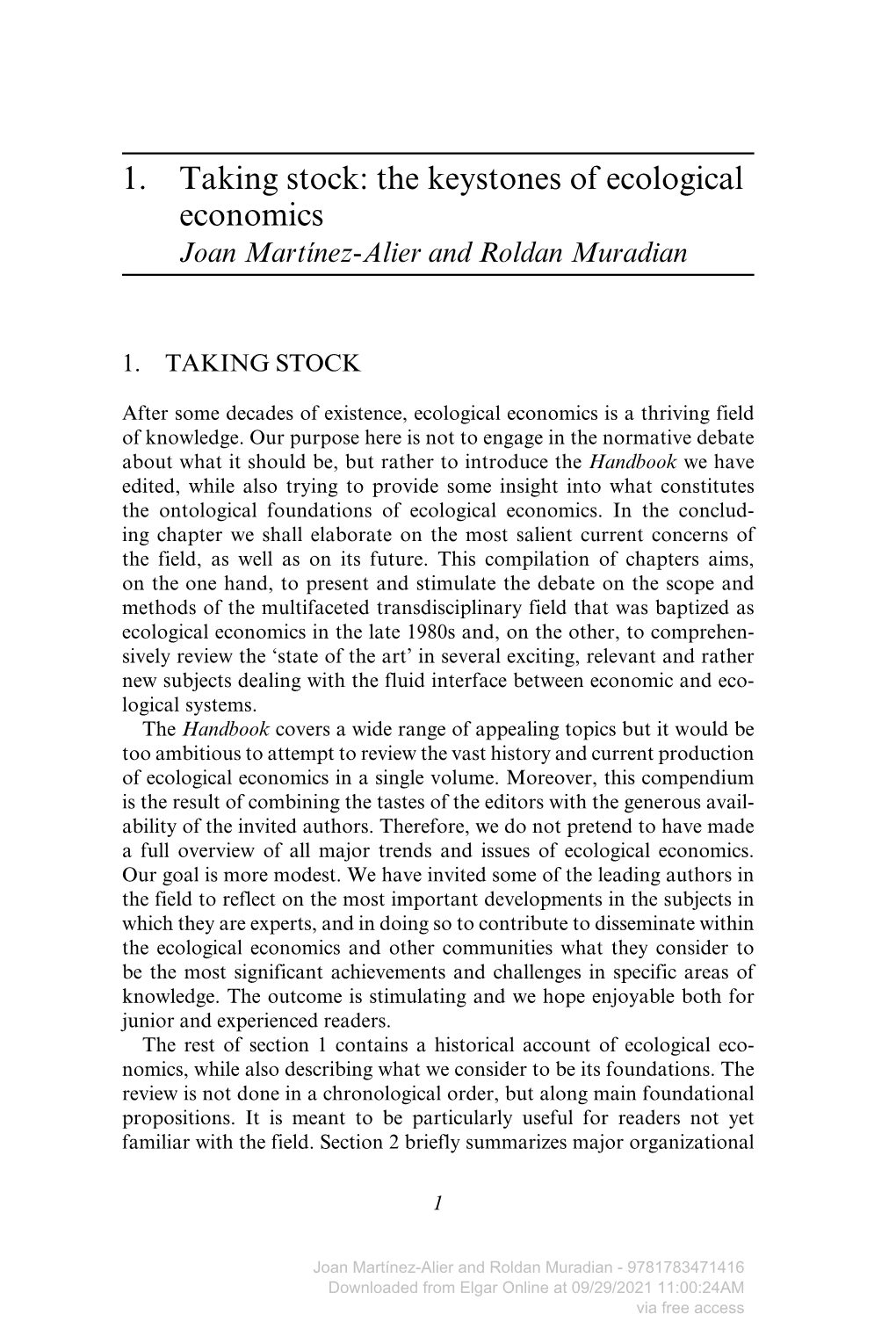 The Keystones of Ecological Economics Joan Martínez-Alier­ and Roldan Muradian