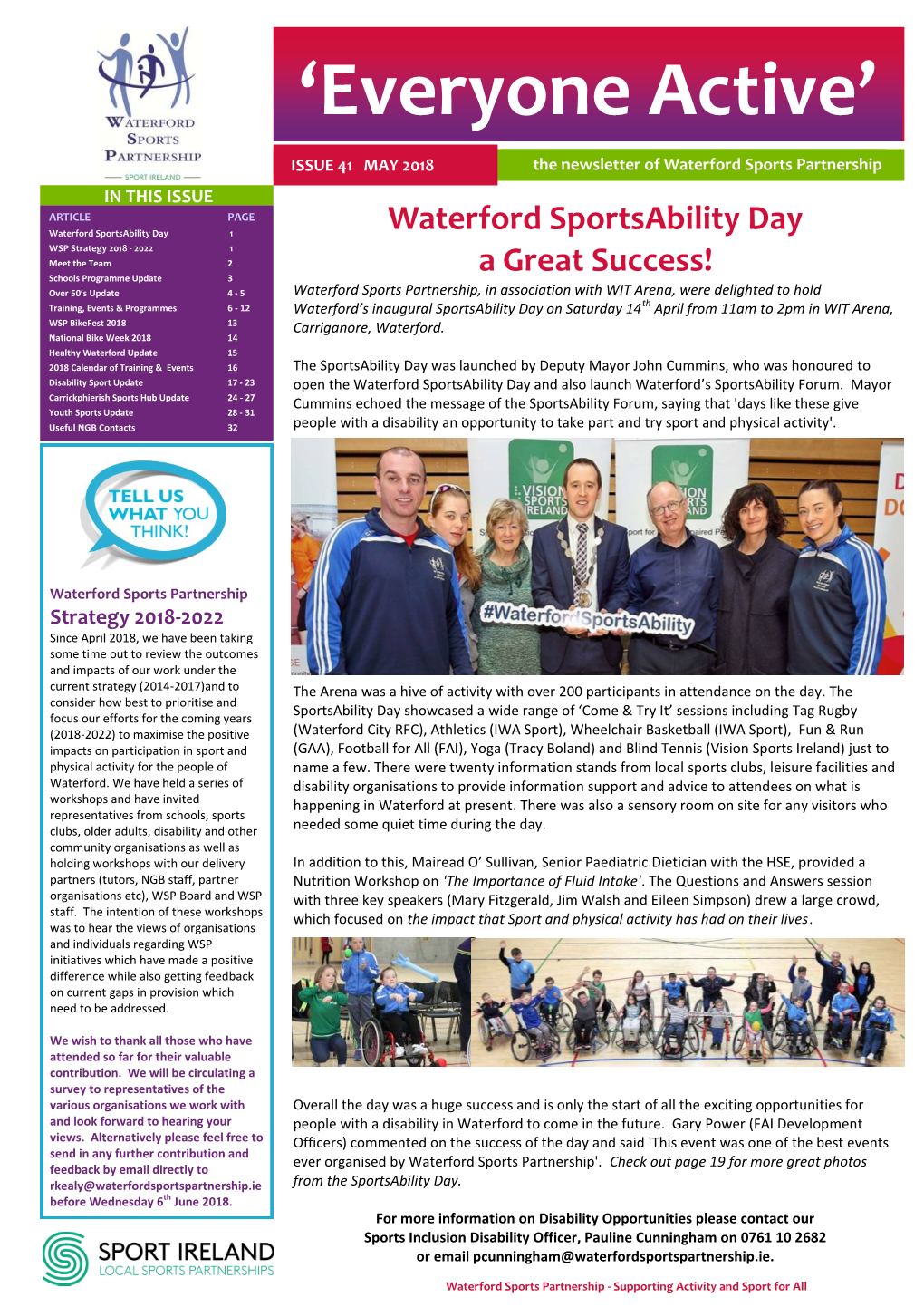 MAY 2018 the Newsletter of Waterford Sports Partnership