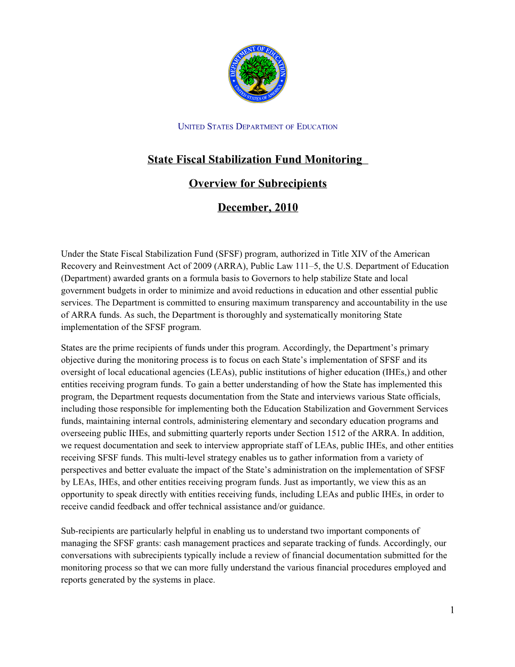 State Fiscal Stabilization Fund Monitoring