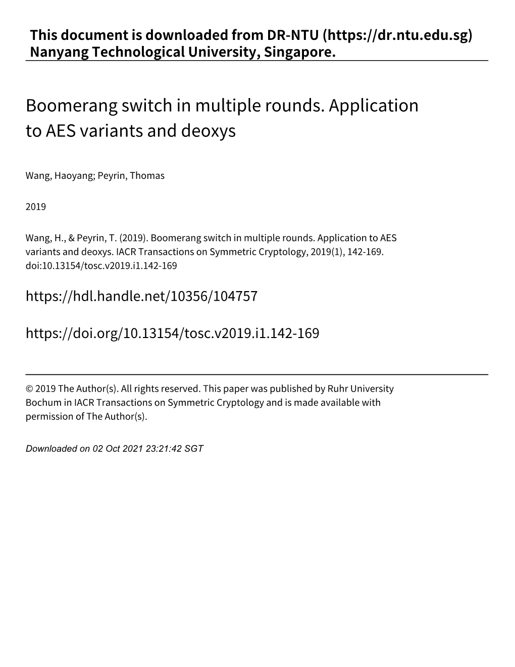 Boomerang Switch in Multiple Rounds. Application to AES Variants and Deoxys