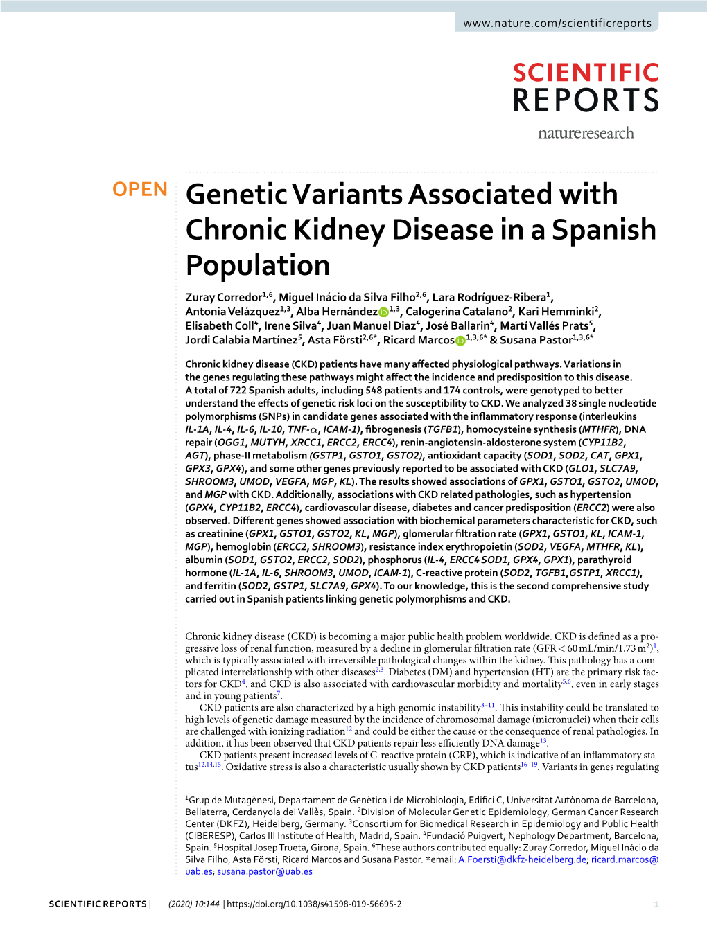 Genetic Variants Associated with Chronic Kidney Disease In