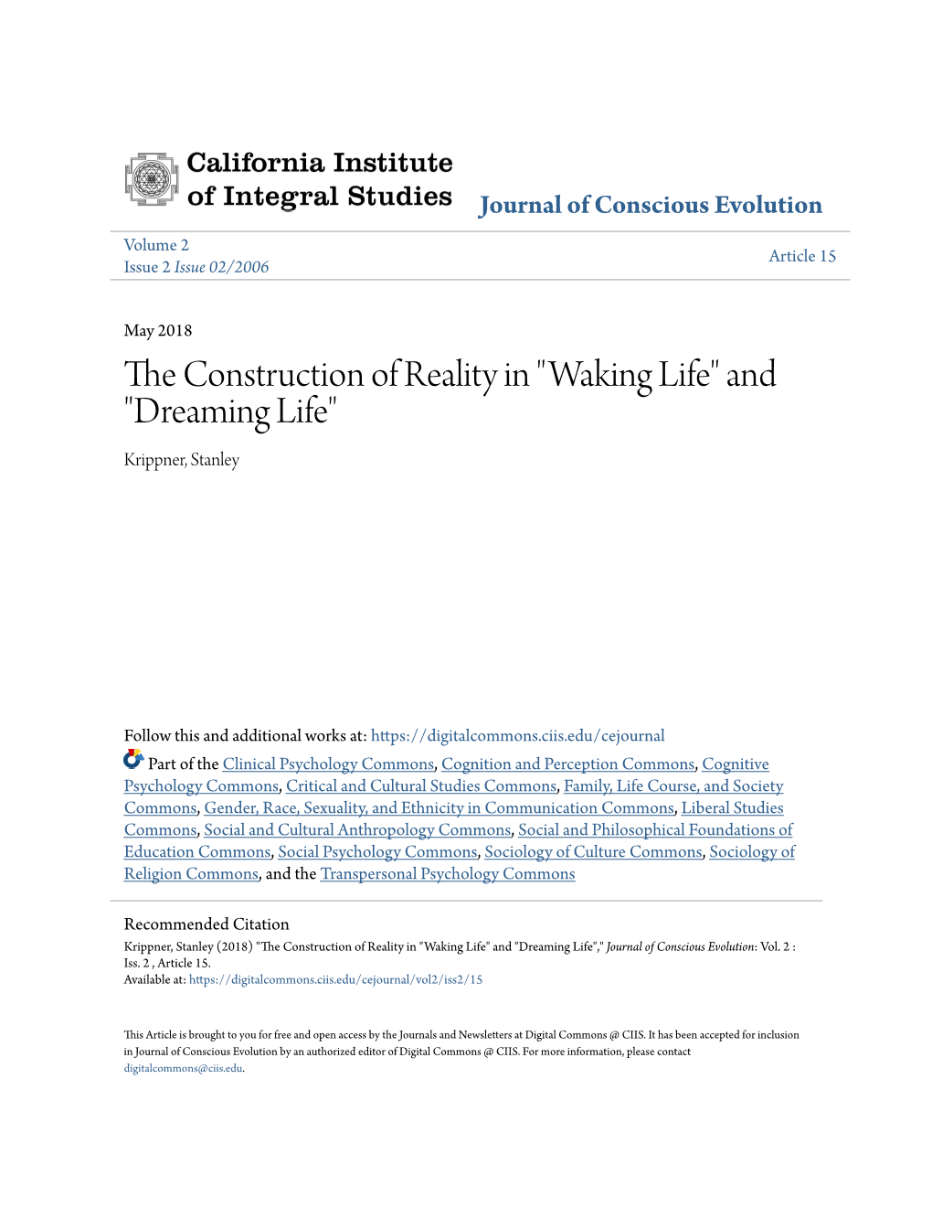 The Construction of Reality in "Waking Life" and "Dreaming Life"