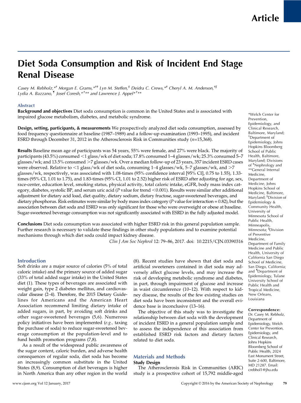 Diet Soda Consumption and Risk of Incident End Stage Renal Disease