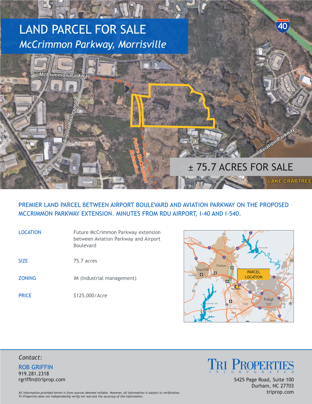 LAND PARCEL for SALE Mccrimmon Parkway, Morrisville