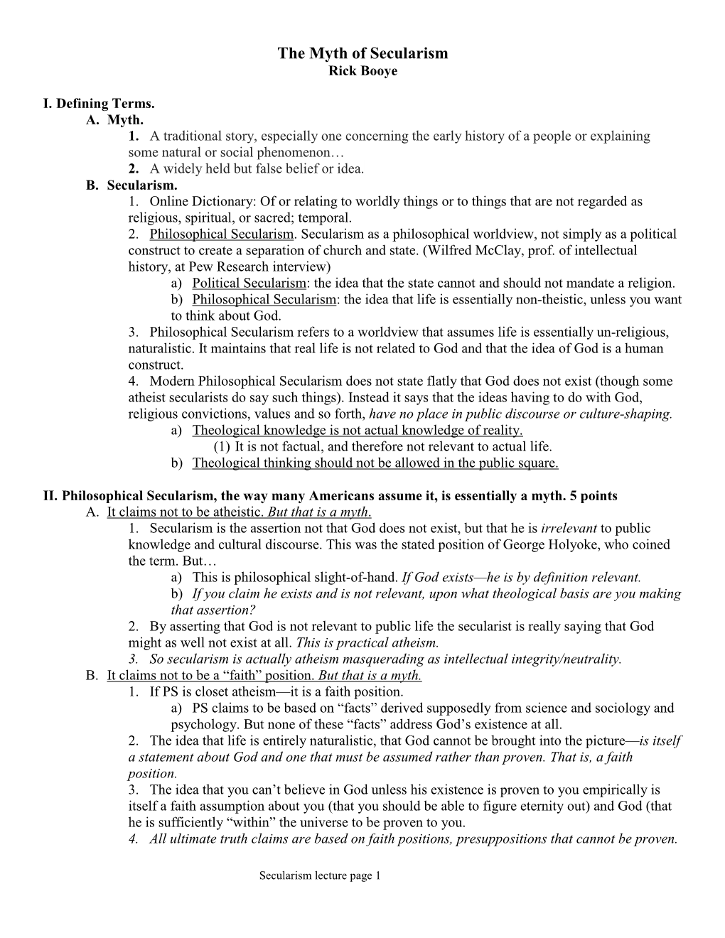 The Myth of Secularism Rick Booye