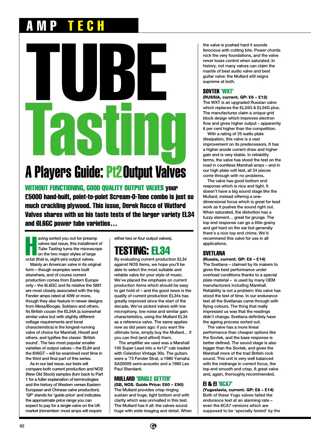 Tube Tasting Turns the Microscope H on the Two Major Styles of Large TESTING: EL34 SVETLANA Octal (That Is, Eight-Pin) Output Valves