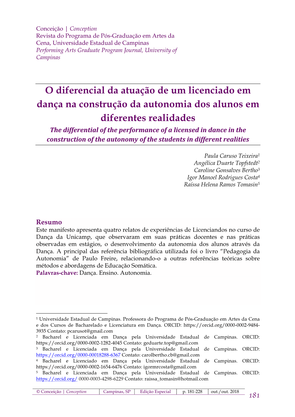 O Diferencial Da Atuação De Um Licenciado Em Dança Na Construção