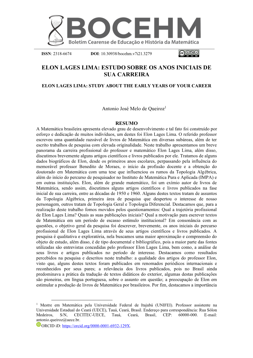 Elon Lages Lima: Estudo Sobre Os Anos Iniciais De Sua Carreira