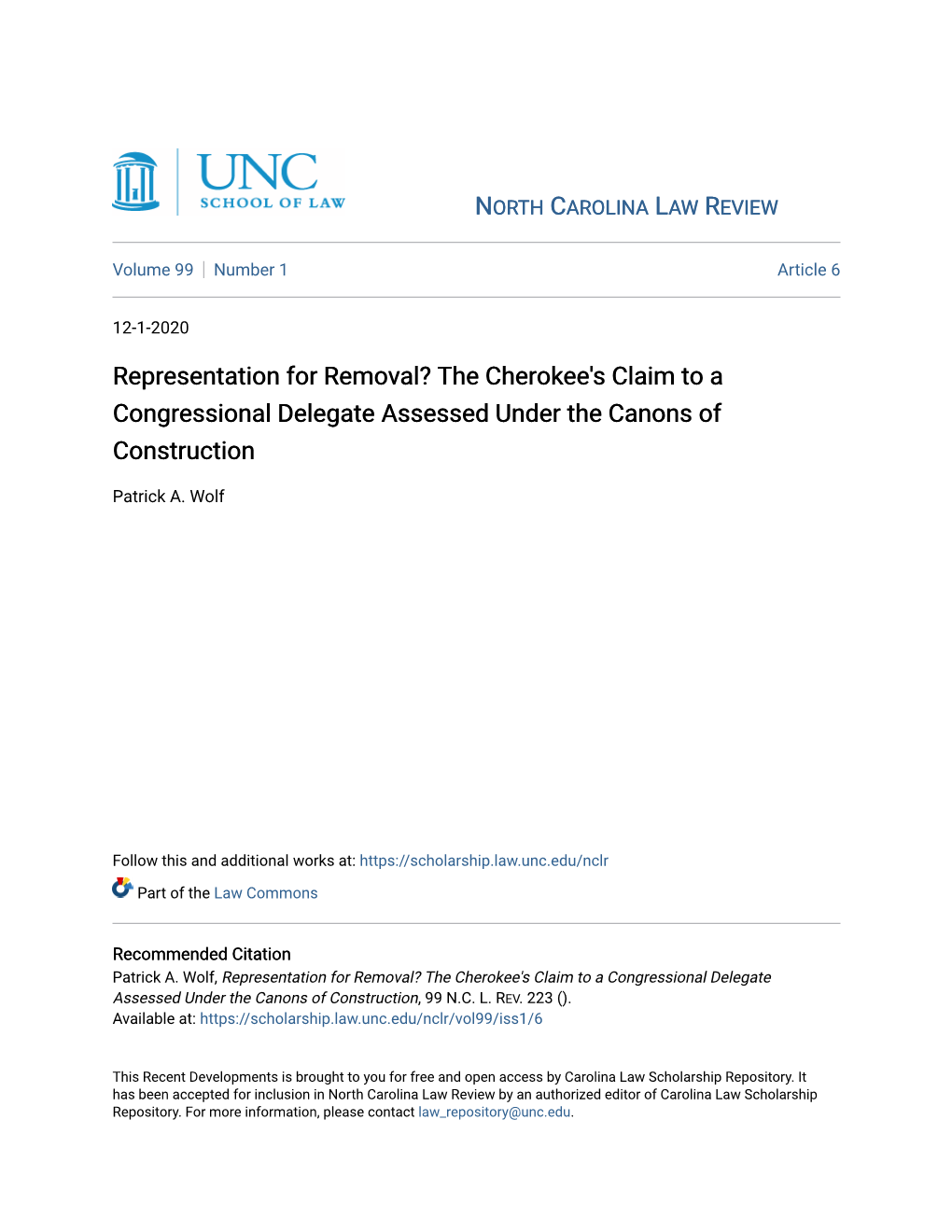 Representation for Removal? the Cherokee's Claim to a Congressional Delegate Assessed Under the Canons of Construction