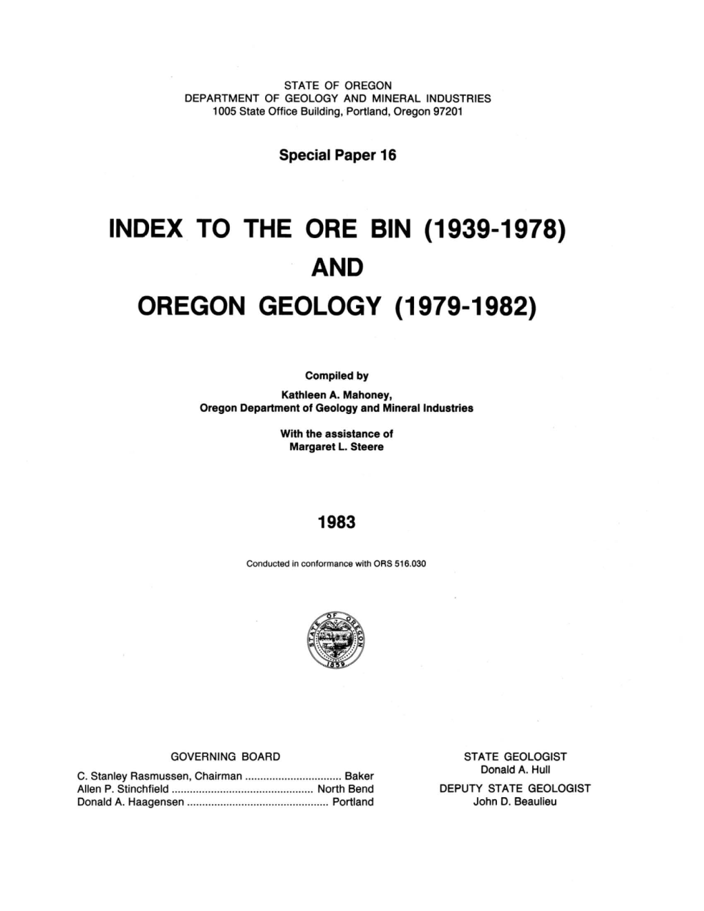 And Oregon Geology (1979-1982)