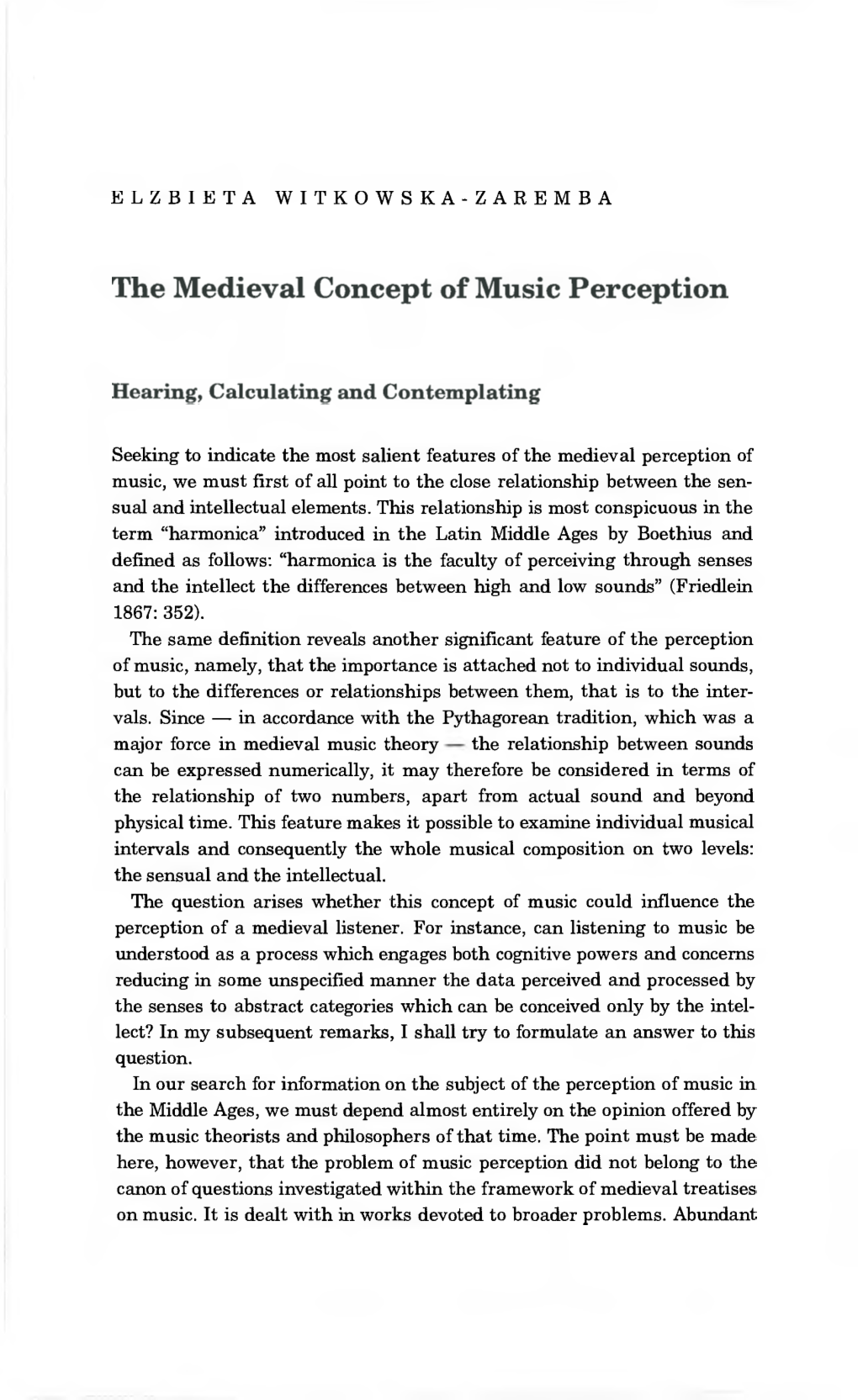 The Medieval Concept of Music Perception