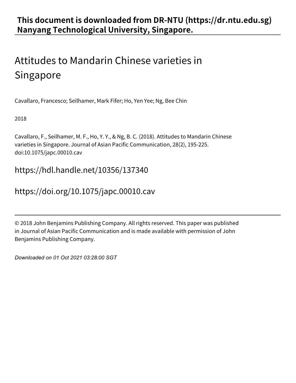 Attitudes to Mandarin Chinese Varieties in Singapore.Pdf