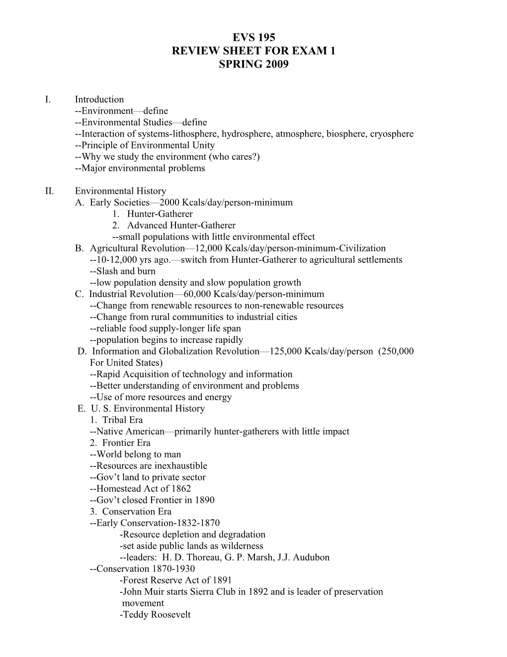 Review Sheet for Exam 1