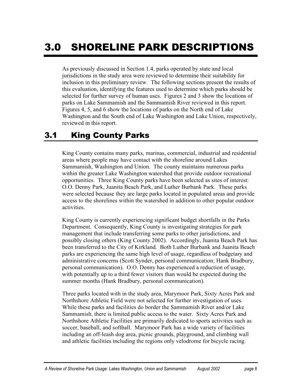 3.0 Shoreline Park Descriptions