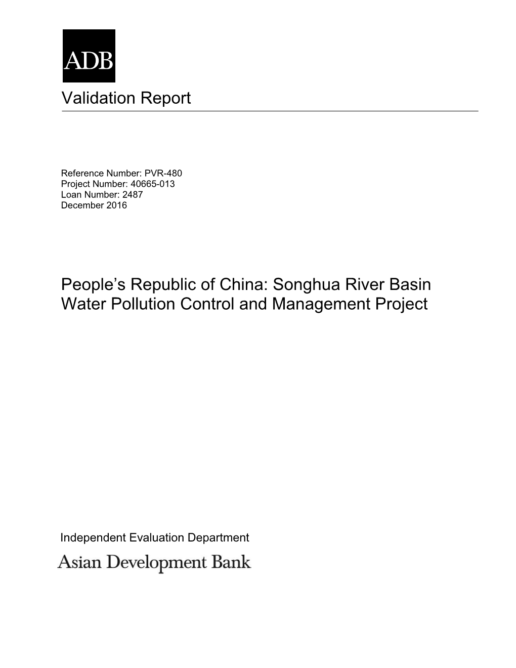 Songhua River Basin Water Pollution Control and Management Project