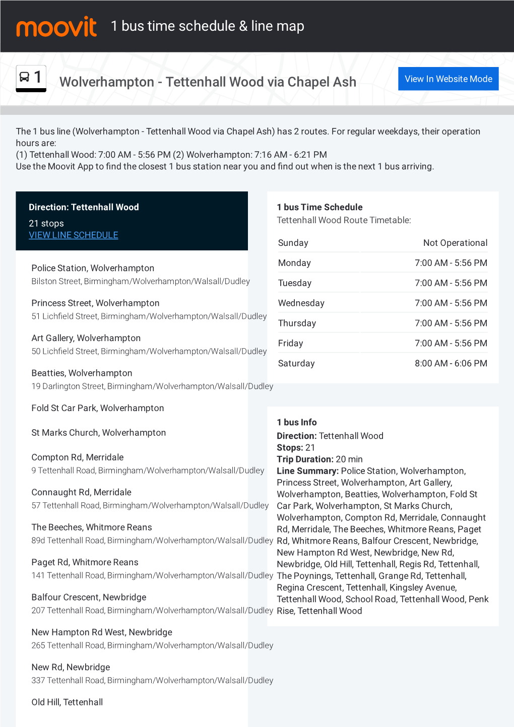 1 Bus Time Schedule & Line Route