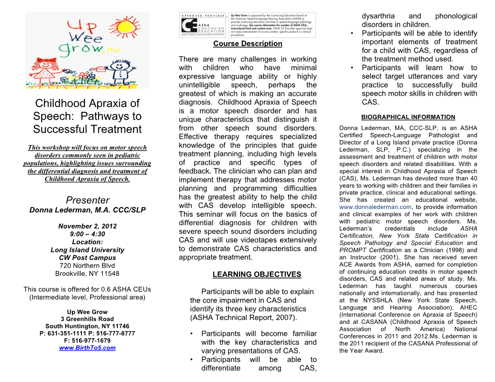 Apraxia Conference 11.2.12 Brochure