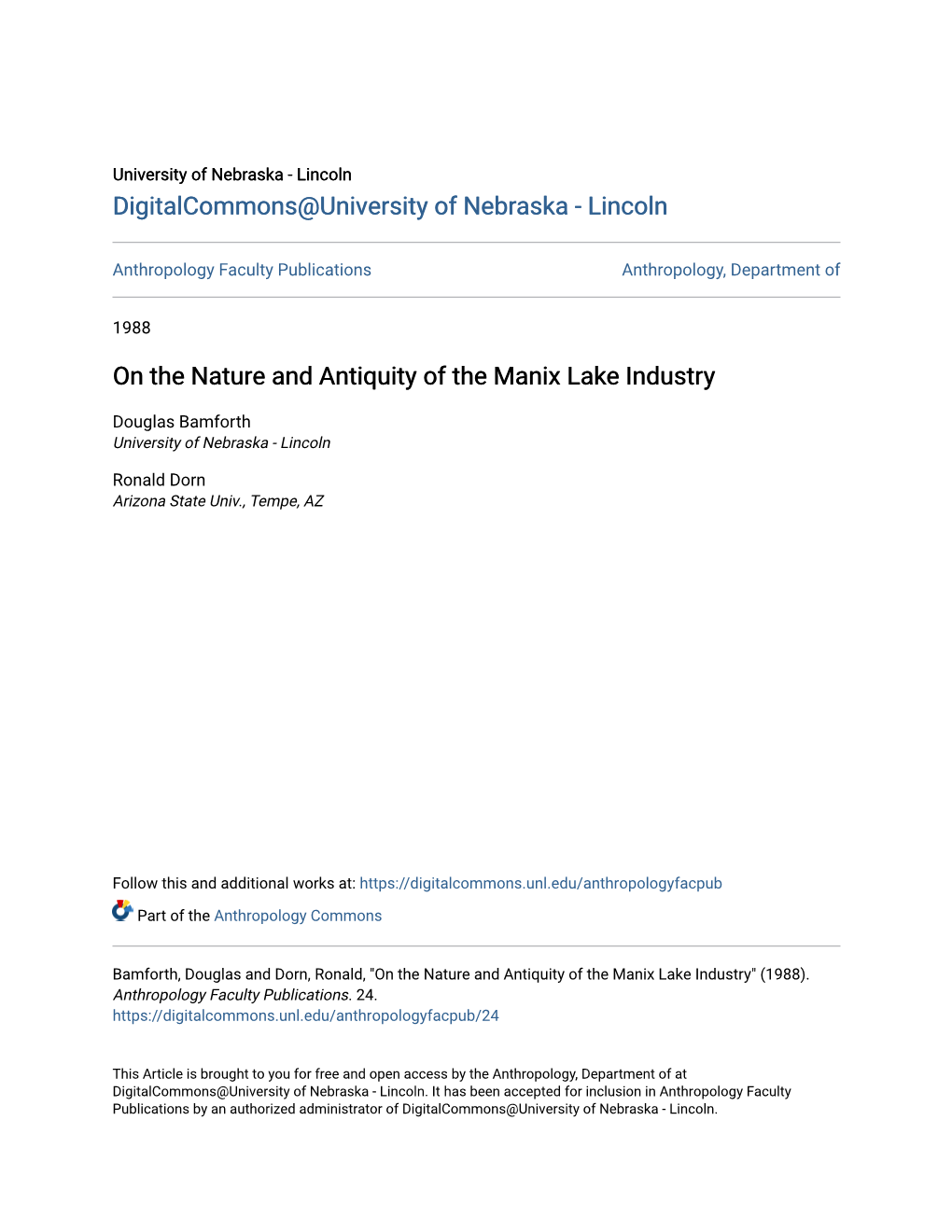 On the Nature and Antiquity of the Manix Lake Industry