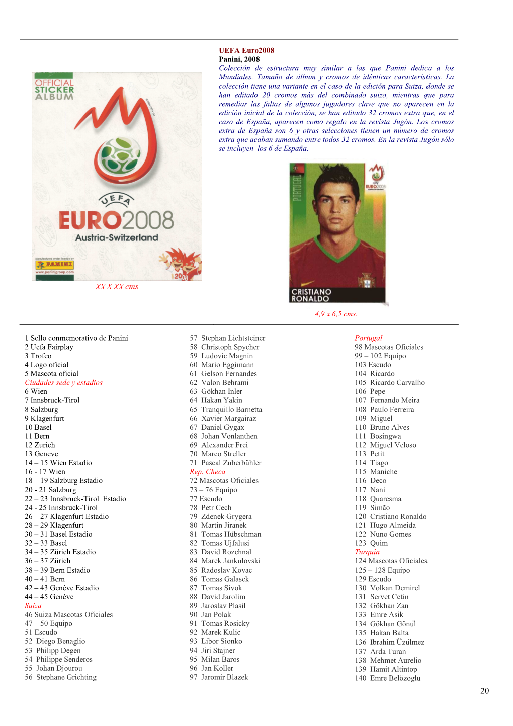 UEFA Euro2008 Panini, 2008 Colección De Estructura Muy Similar a Las Que Panini Dedica a Los Mundiales